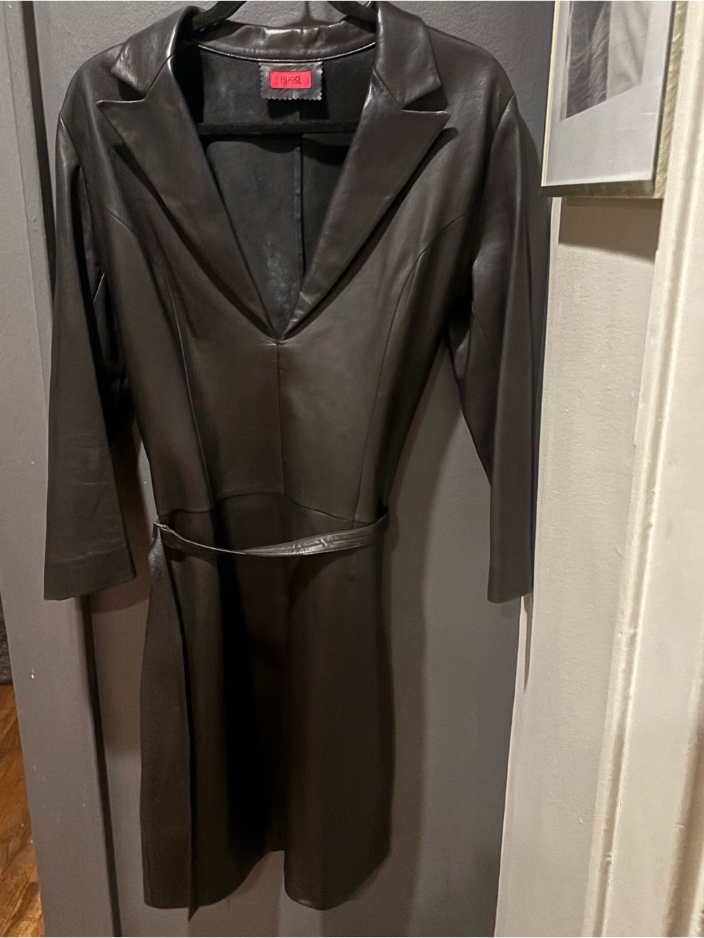 HUGO 100% lambs Faux Leather Longline Jacket Dress